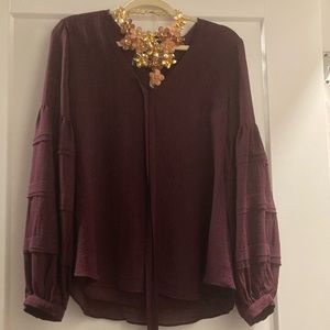Purple tie long sleeve blouse